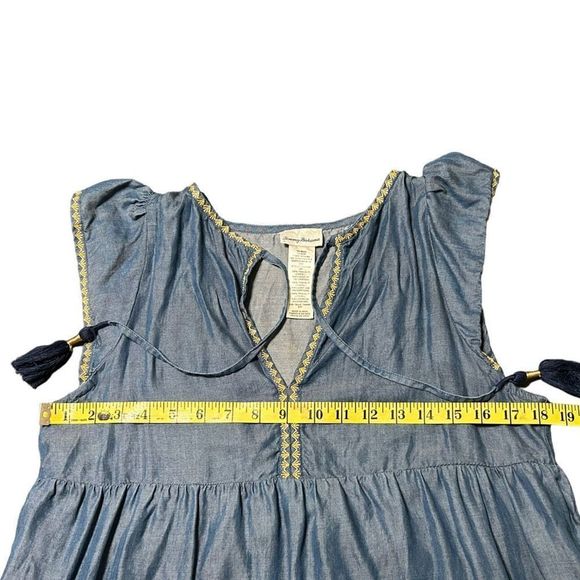 Tommy Bahama Women's Blue Boho Embroidered Tassel Tiered Tencel Dress Size Small - Picture 15 of 15